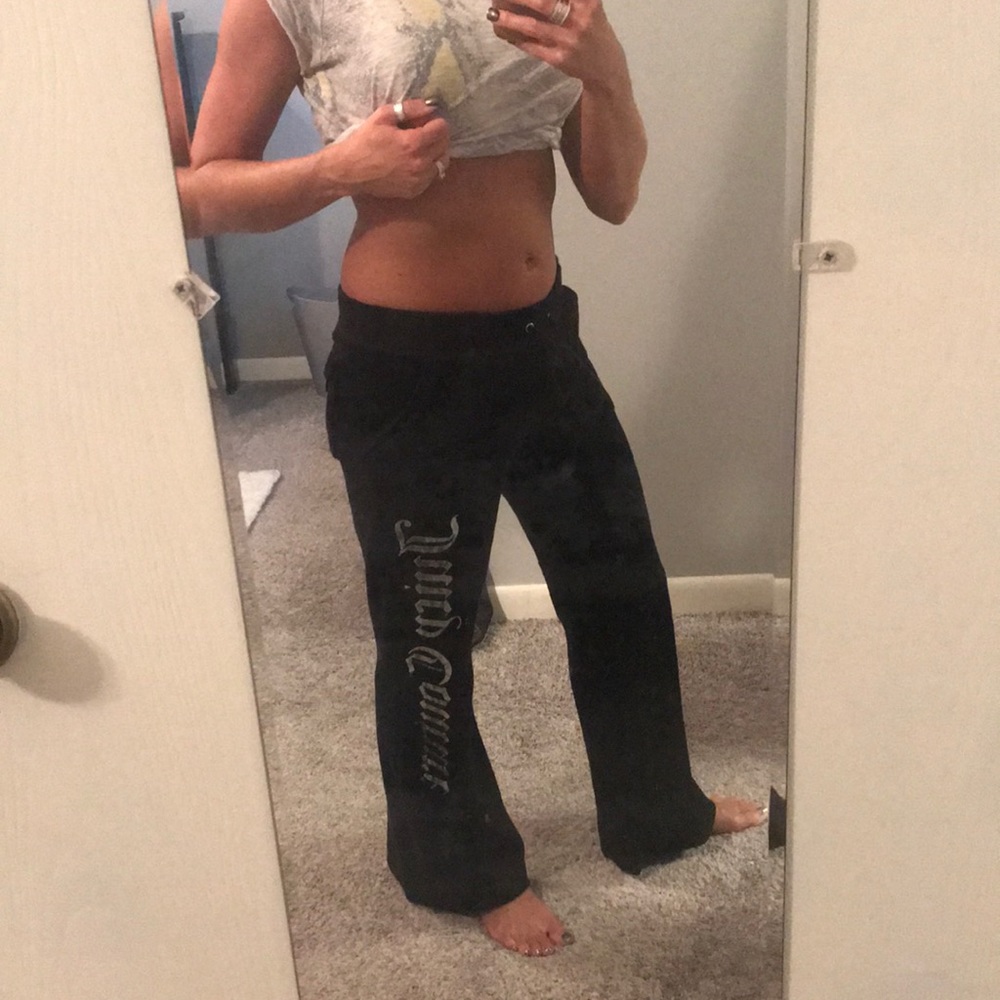 Black Velour Logo Pants